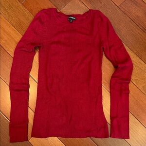 Express Vibrant Red Ribbed Fitted Knit Top ❤️